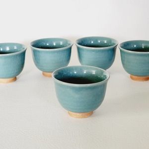 Vintage Handmade Sake Cup Japanese Ceramic Tea Cup Set of Five